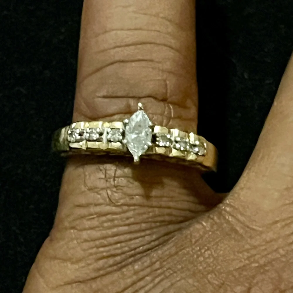 14K Yellow Gold Marquise Cut Natural Diamond Ring – 3.77g Size 7 - Picture 11 of 17